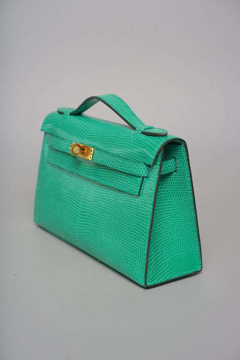 Hermes Kelly Pochette in Menthe Lizard Ghw (Brand New)