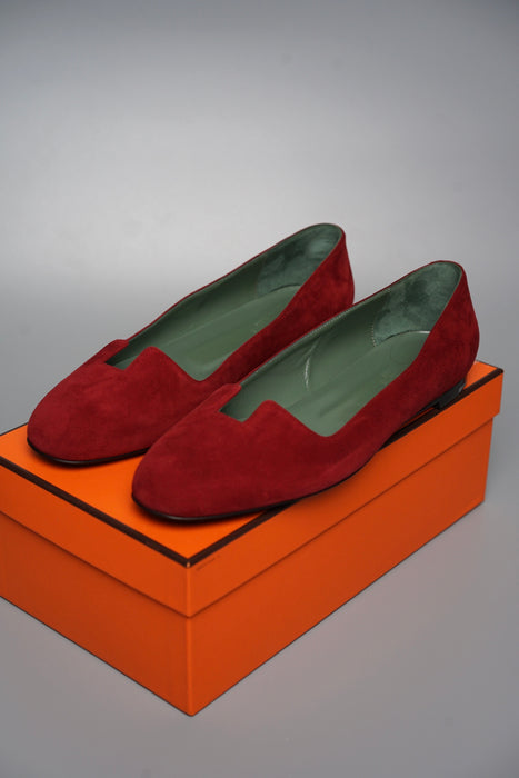 Hermes Joy Chevre Velours Ballerine in Rouge Size 38 (Brand New)