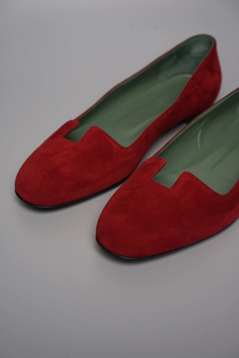 Hermes Joy Chevre Velours Ballerine in Rouge Size 38 (Brand New)