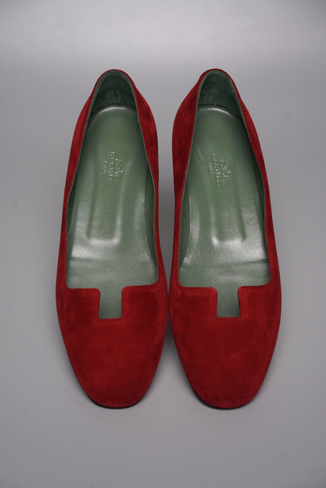 Hermes Joy Chevre Velours Ballerine in Rouge Size 38 (Brand New)