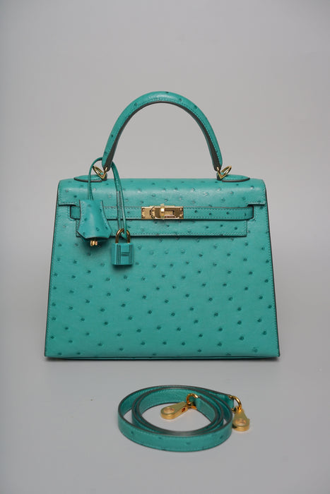 Hermes Kelly 25 in Vert Vertigo Ostrich Ghw