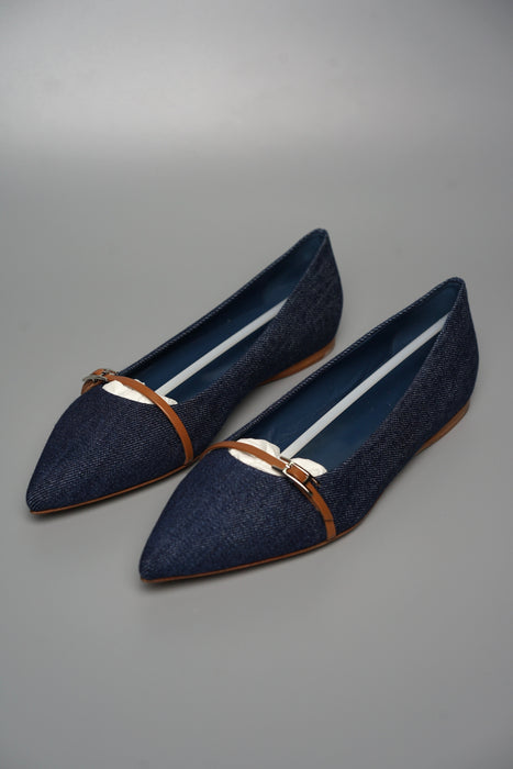 Hermes Ballerine Laura Jean in Veau Bleu Moyen/Palissandre Size 39 (Brand New)