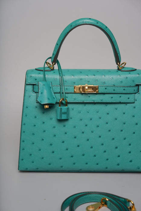 Hermes Kelly 25 in Vert Vertigo Ostrich Ghw