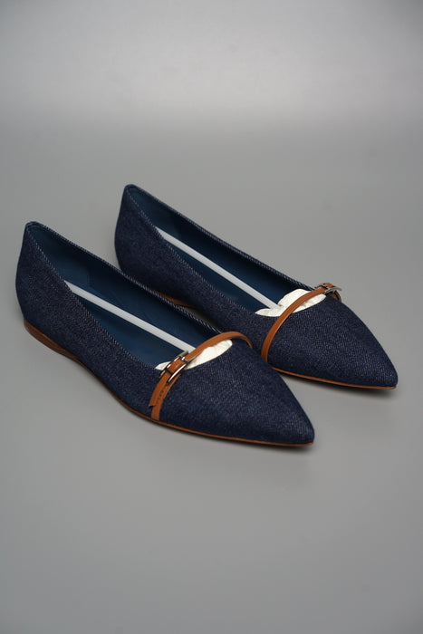 Hermes Ballerine Laura Jean in Veau Bleu Moyen/Palissandre Size 39 (Brand New)