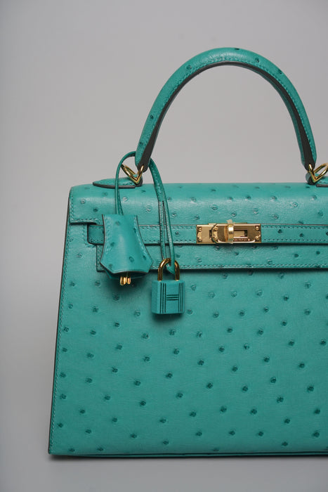 Hermes Kelly 25 in Vert Vertigo Ostrich Ghw