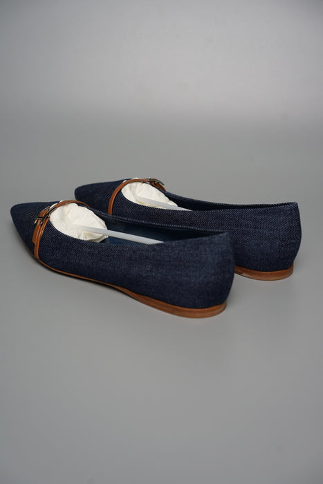 Hermes Ballerine Laura Jean in Veau Bleu Moyen/Palissandre Size 39 (Brand New)