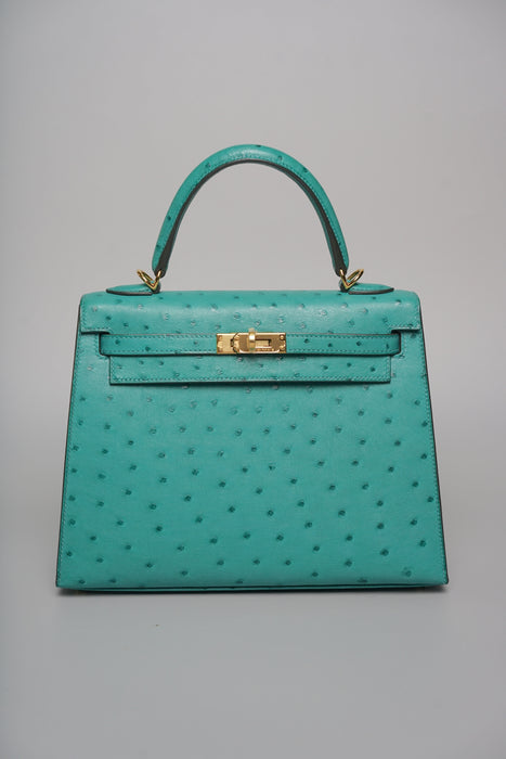 Hermes Kelly 25 in Vert Vertigo Ostrich Ghw