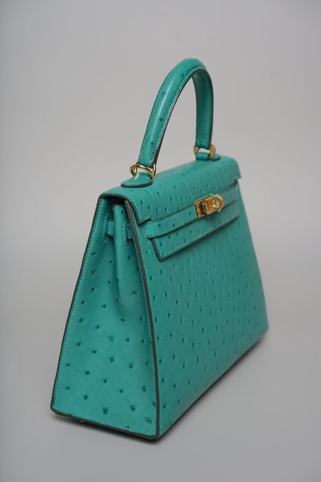 Hermes Kelly 25 in Vert Vertigo Ostrich Ghw