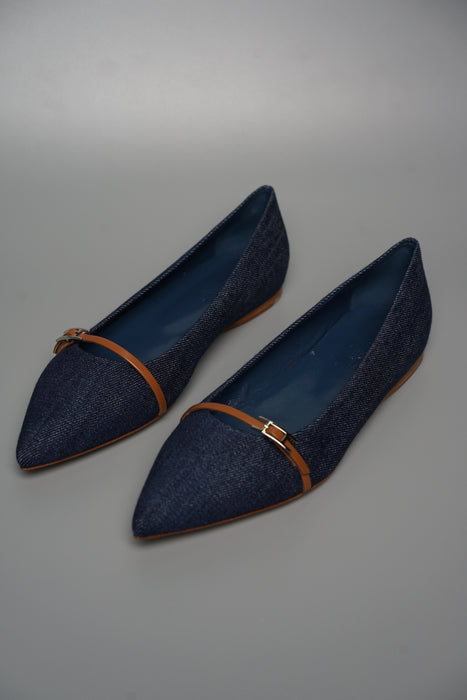 Hermes Ballerine Laura Jean in Veau Bleu Moyen/Palissandre Size 39 (Brand New)