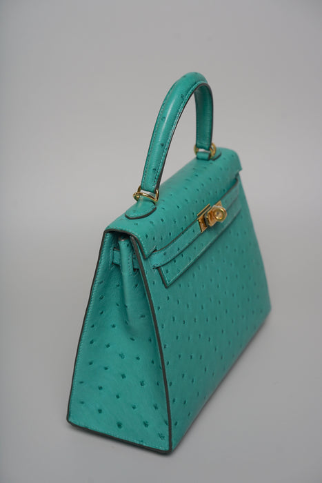 Hermes Kelly 25 in Vert Vertigo Ostrich Ghw