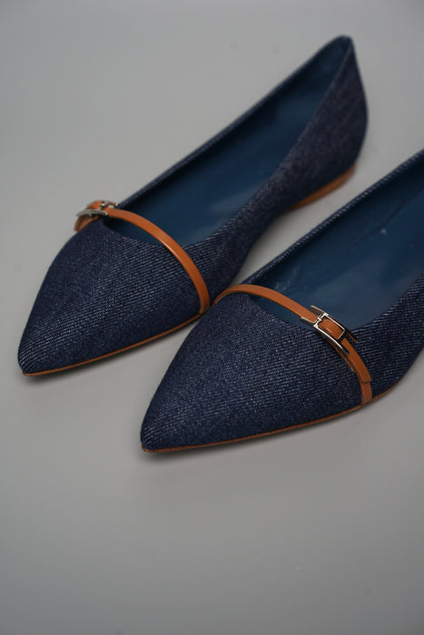 Hermes Ballerine Laura Jean in Veau Bleu Moyen/Palissandre Size 39 (Brand New)