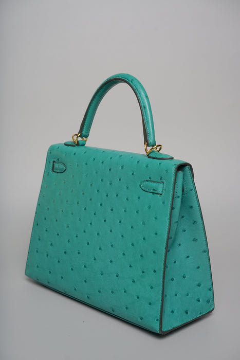 Hermes Kelly 25 in Vert Vertigo Ostrich Ghw