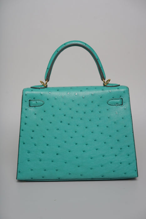 Hermes Kelly 25 in Vert Vertigo Ostrich Ghw