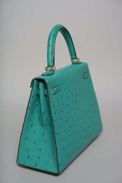 Hermes Kelly 25 in Vert Vertigo Ostrich Ghw