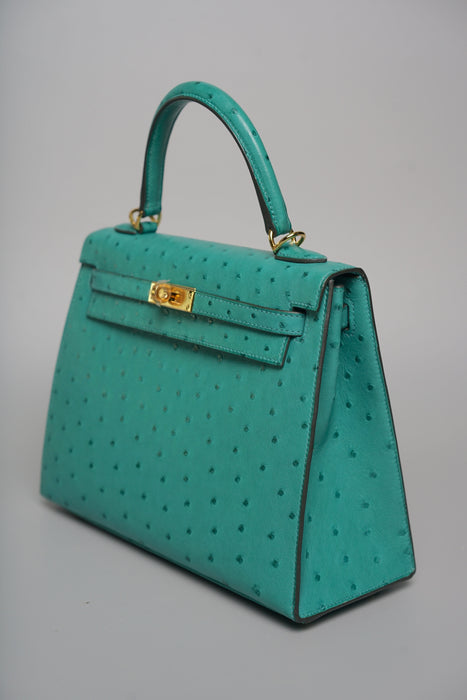 Hermes Kelly 25 in Vert Vertigo Ostrich Ghw