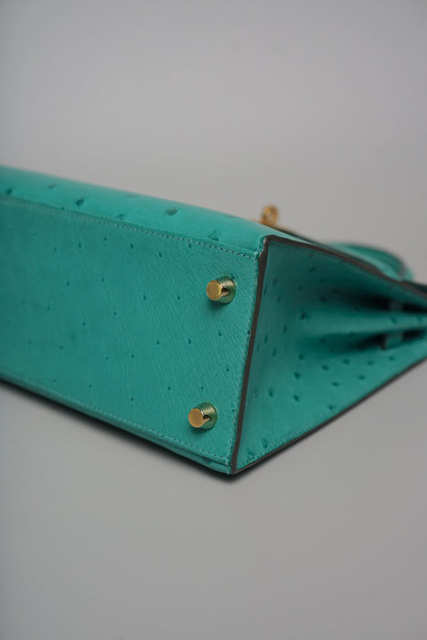 Hermes Kelly 25 in Vert Vertigo Ostrich Ghw
