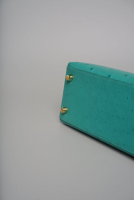 Hermes Kelly 25 in Vert Vertigo Ostrich Ghw