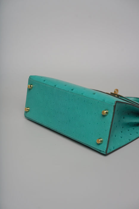Hermes Kelly 25 in Vert Vertigo Ostrich Ghw