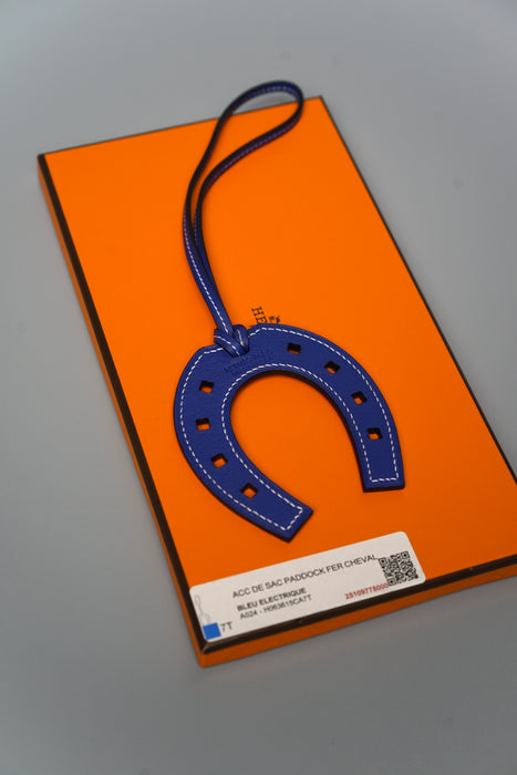 Hermes Horseshoe Paddock Charm in Bleu Electrique (Brand New)