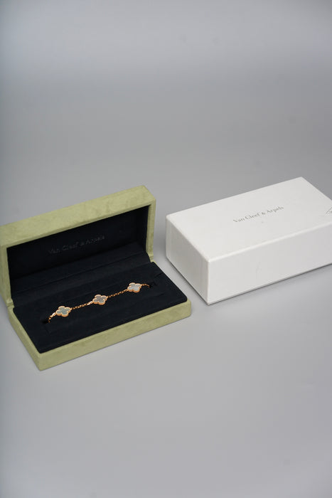 VCA Alhambra 5 Motif Bracelet in White MOP