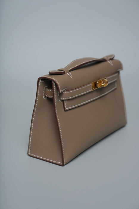 Hermes Kelly Pochette in Etoupe Swift Ghw (Brand New)