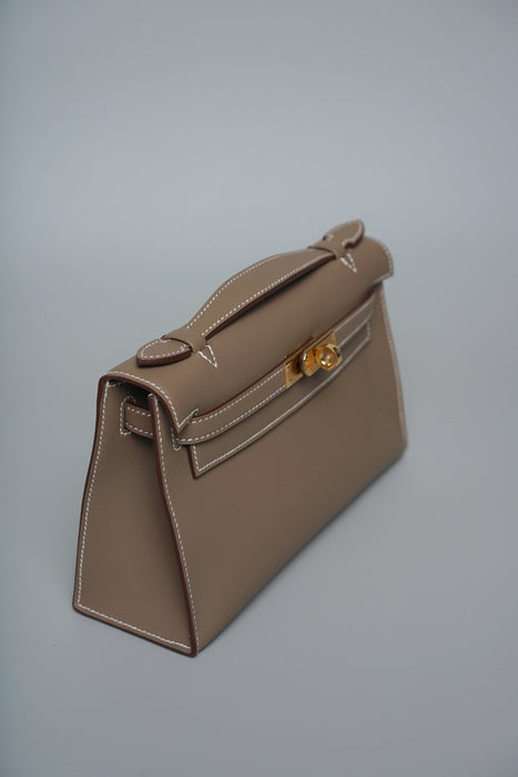 Hermes Kelly Pochette in Etoupe Swift Ghw (Brand New)