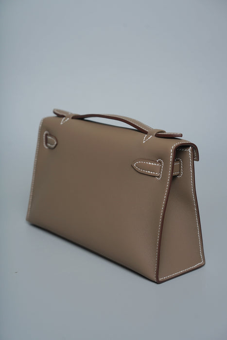 Hermes Kelly Pochette in Etoupe Swift Ghw (Brand New)