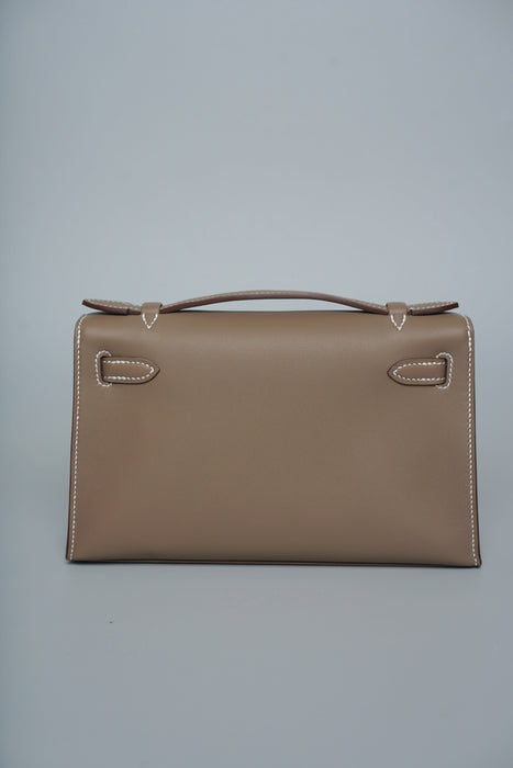 Hermes Kelly Pochette in Etoupe Swift Ghw (Brand New)