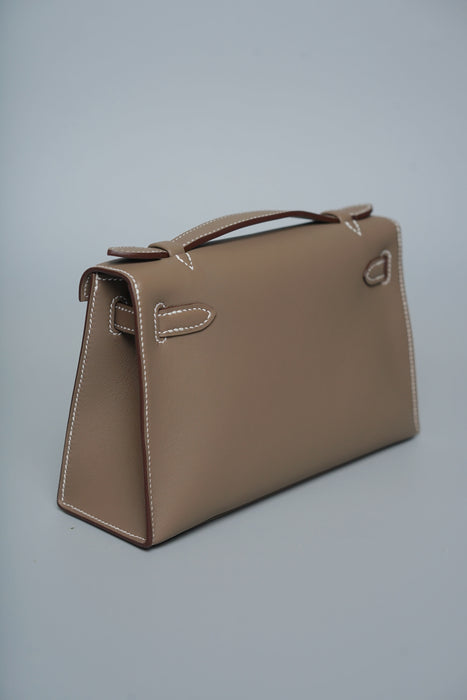Hermes Kelly Pochette in Etoupe Swift Ghw (Brand New)