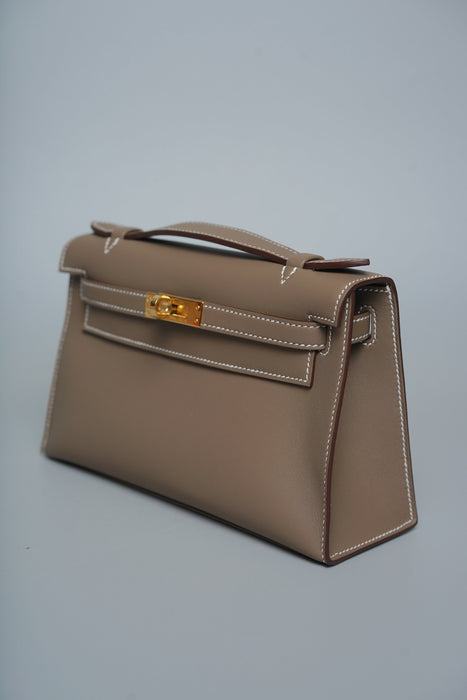 Hermes Kelly Pochette in Etoupe Swift Ghw (Brand New)