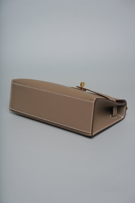 Hermes Kelly Pochette in Etoupe Swift Ghw (Brand New)