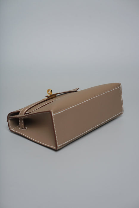 Hermes Kelly Pochette in Etoupe Swift Ghw (Brand New)