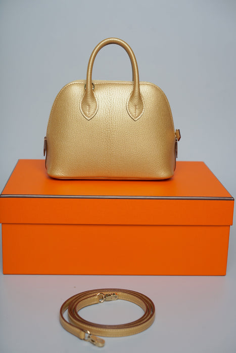 Hermes Mini Bolide in Dore Chevre Permabrass (Brand New)