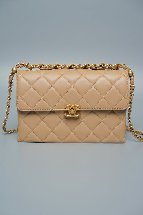 Chanel Small Flap Bag in Dark Beige Lambskin Ghw (Brand New)