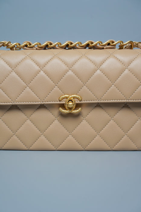 Chanel Small Flap Bag in Dark Beige Lambskin Ghw (Brand New)