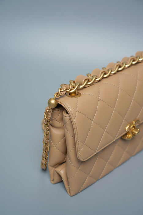 Chanel Small Flap Bag in Dark Beige Lambskin Ghw (Brand New)