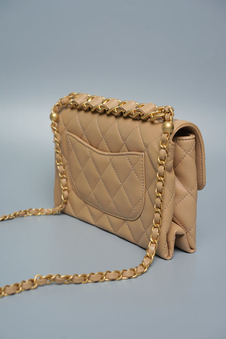 Chanel Small Flap Bag in Dark Beige Lambskin Ghw (Brand New)