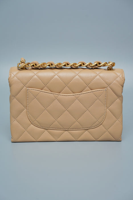 Chanel Small Flap Bag in Dark Beige Lambskin Ghw (Brand New)