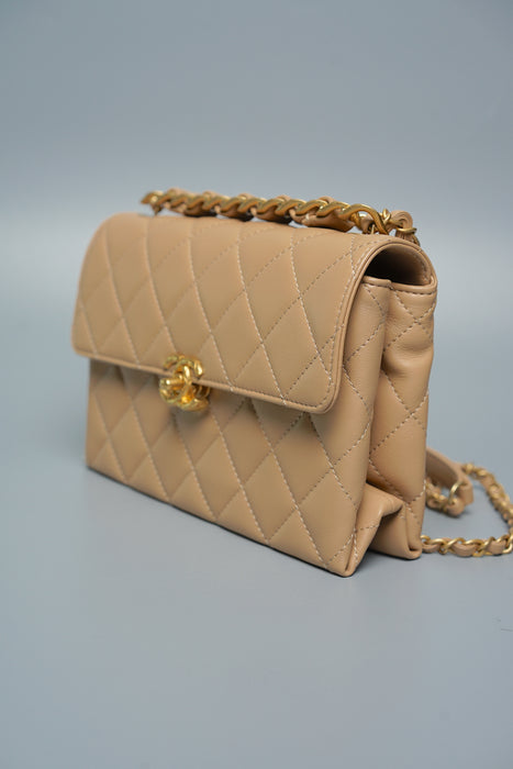 Chanel Small Flap Bag in Dark Beige Lambskin Ghw (Brand New)