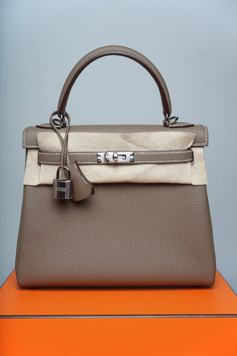 Hermes Retourne Kelly 25 in Etoupe Togo Phw (Brand New)