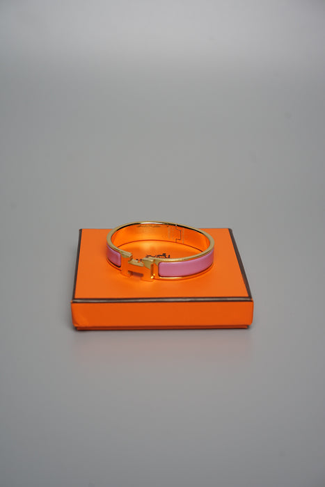 Hermes Clic H Bracelet in Rose Flamingo Ghw Size PM