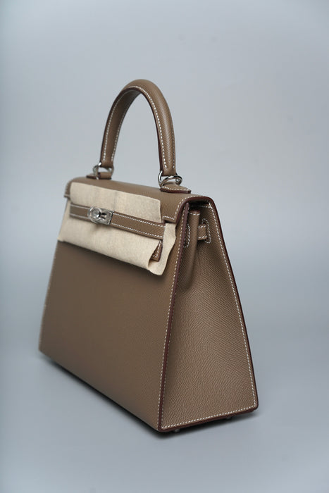 Hermes Kelly Sellier 25 in Etoupe Phw (Brand New)