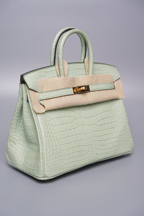 Hermes Birkin 25 in Vert D'Eau Matte Porosus Ghw (Brand New)