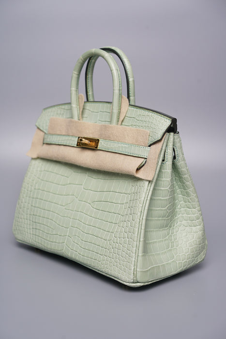 Hermes Birkin 25 in Vert D'Eau Matte Porosus Ghw (Brand New)