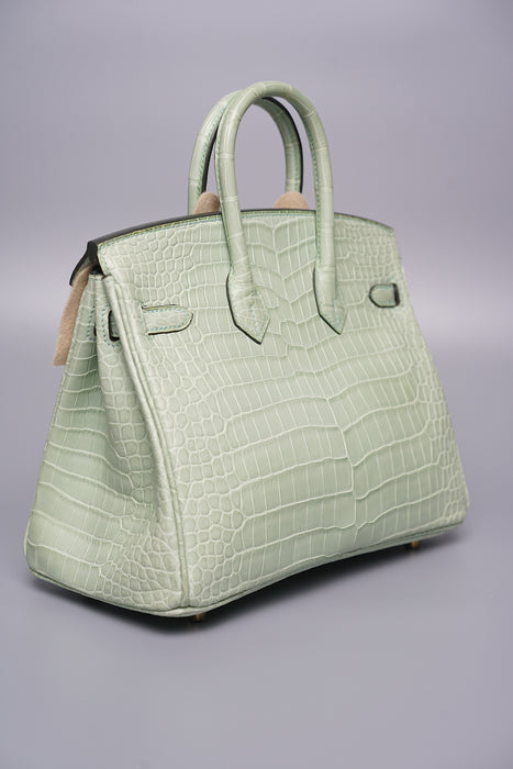 Hermes Birkin 25 in Vert D'Eau Matte Porosus Ghw (Brand New)