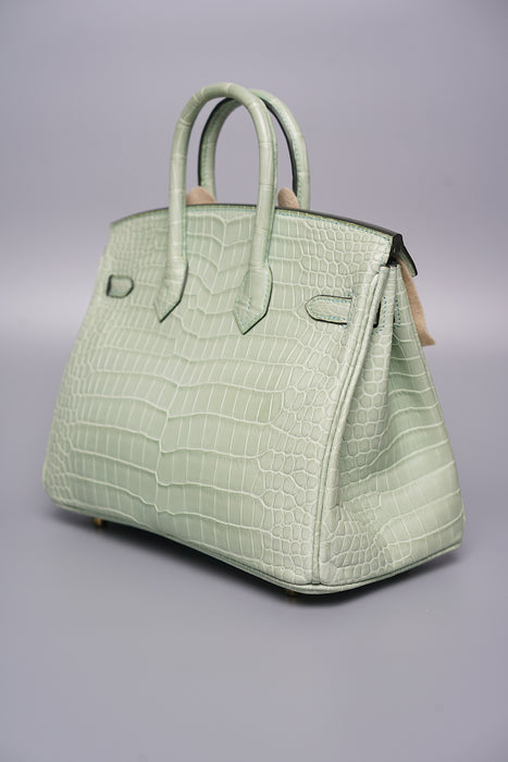 Hermes Birkin 25 in Vert D'Eau Matte Porosus Ghw (Brand New)