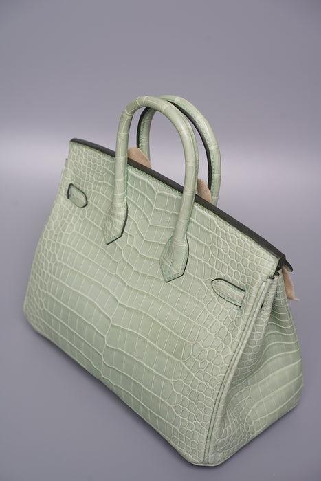 Hermes Birkin 25 in Vert D'Eau Matte Porosus Ghw (Brand New)