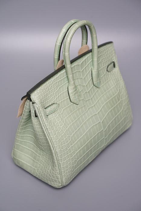 Hermes Birkin 25 in Vert D'Eau Matte Porosus Ghw (Brand New)