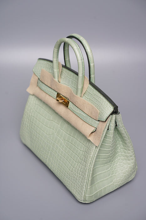 Hermes Birkin 25 in Vert D'Eau Matte Porosus Ghw (Brand New)