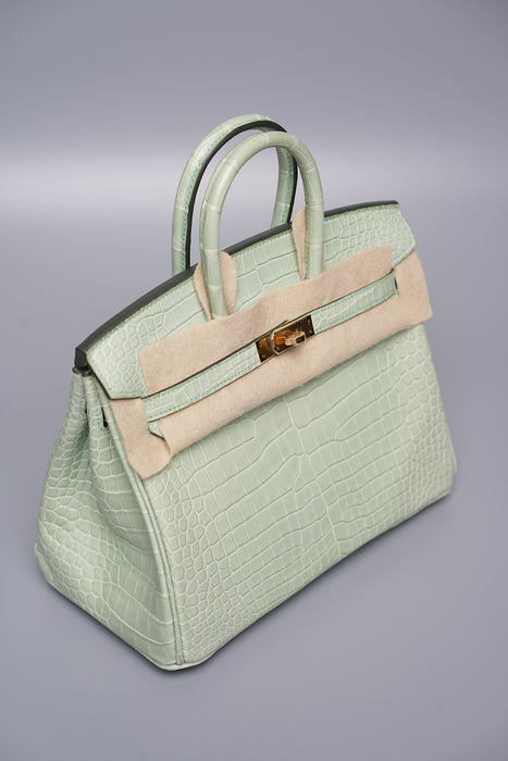 Hermes Birkin 25 in Vert D'Eau Matte Porosus Ghw (Brand New)